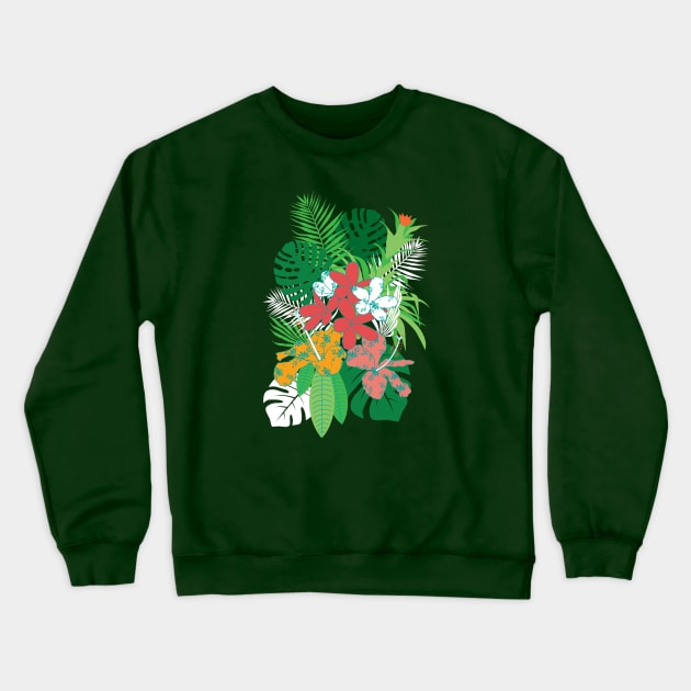 Tropical Flowers Palm Leaves Crewneck Sweatshirt by Lisa